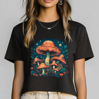 Ladies Loose Fit Faded Crop Top Mushrooms Thumbnail