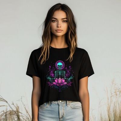 Ladies Crop T-Shirt Skeleton Lotus Thumbnail