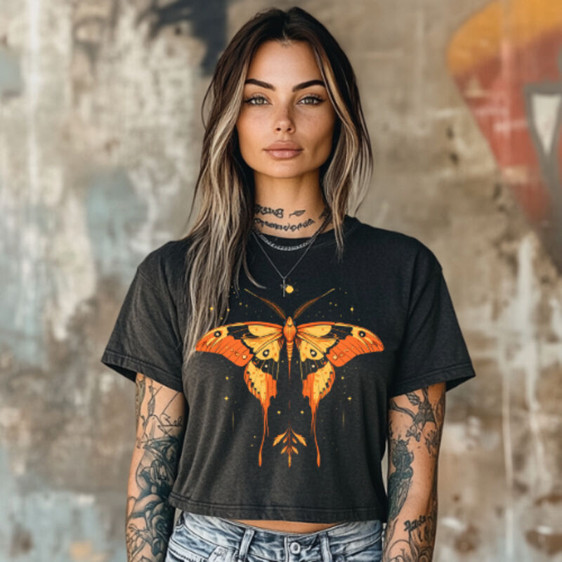Ladies Faded Crop T-Shirt Dawn Moth Thumbnail