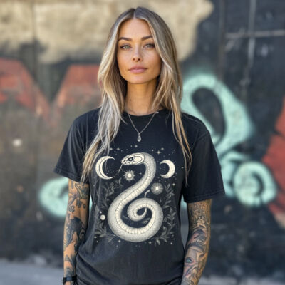 Ladies Faded T-Shirt Serpent Moon Thumbnail